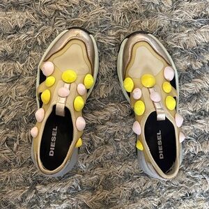 Diesel Metallic Sneakers with Yellow and Pink Details